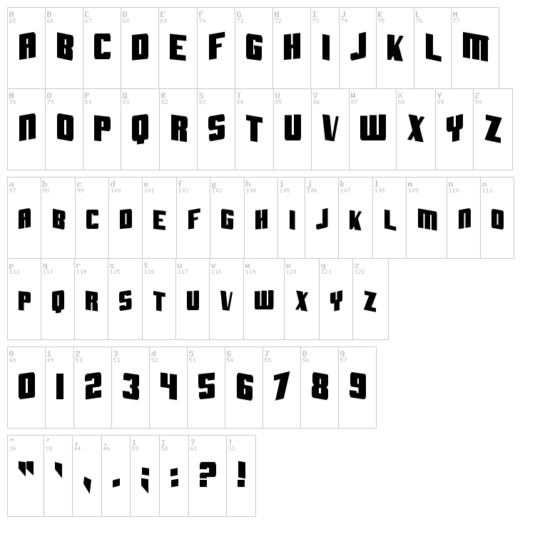 SF Aftershock Debris font map